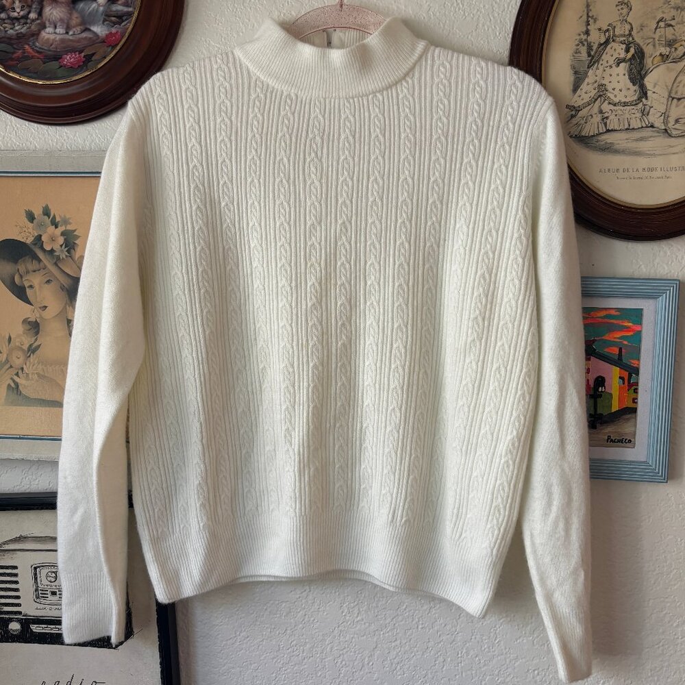 Vintage Cream Mockneck Cable Knit Sweater